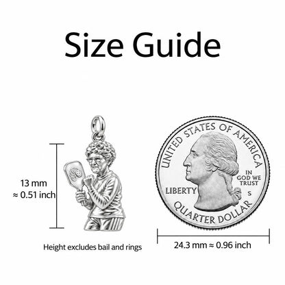 Forever My Pickleball Partner – Personalized Photo Charm – size guide, 13 mm charm next to a quarter