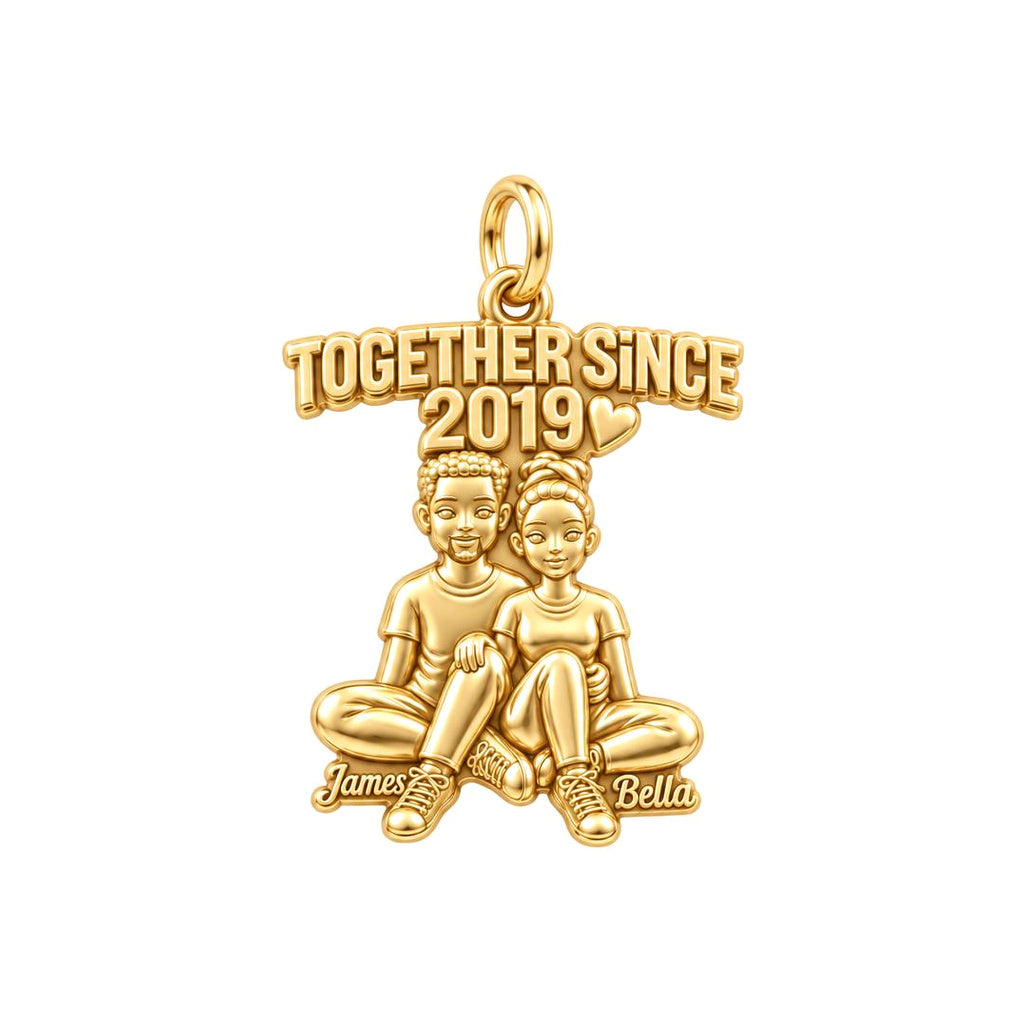 Forever Together Couple Charm Bracelet – Personalized Couple Gift – 18K gold plated 3 cm charm, front view