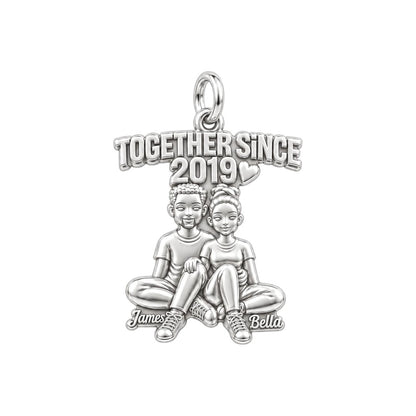 Forever Together Couple Charm Bracelet – Personalized Couple Gift – silver plated 3 cm charm, front view
