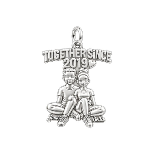 Forever Together Couple Charm Bracelet – Personalized Couple Gift – silver plated 3 cm charm, front view