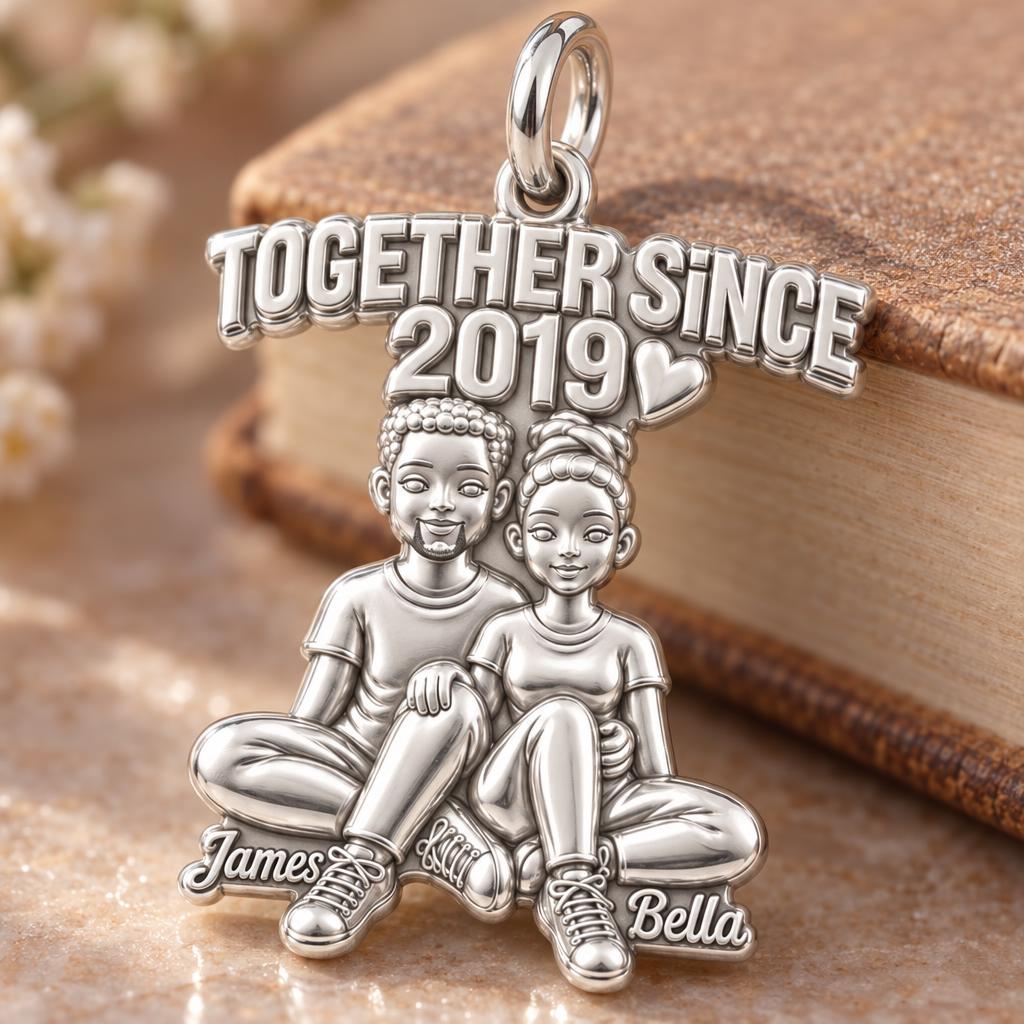 Forever Together Couple Charm Bracelet – Personalized Couple Gift – macro detail of the charm