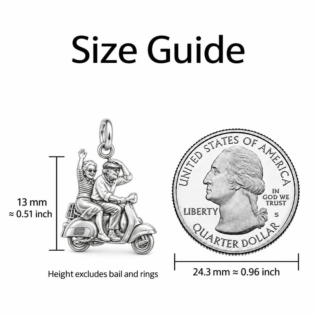 Forever Young Couple Charm Bracelet – Personalized Couple Gift – size guide, 13 mm charm next to a quarter