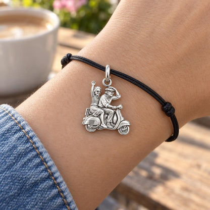 Forever Young Couple Charm Bracelet – Personalized Couple Gift – worn on the wrist on a black cord bracelet