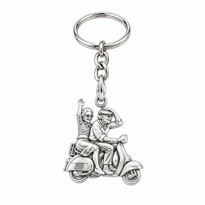 Forever Young Scooter Couple Charm Keychain – silver, front view