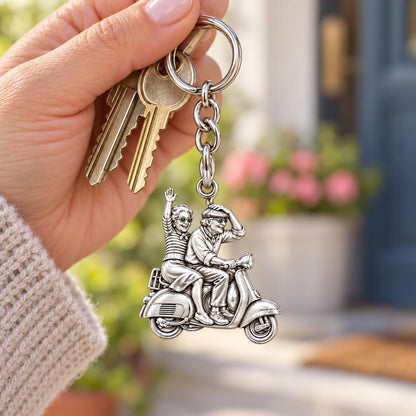 Forever Young Scooter Couple Charm Keychain – worn / in use