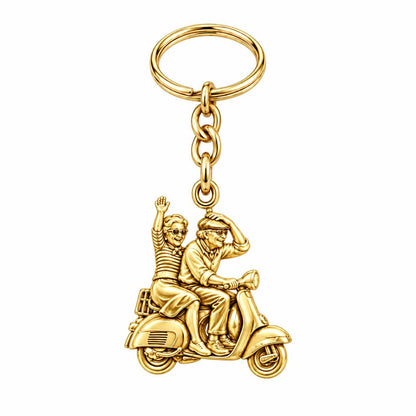 Forever Young Scooter Couple Charm Keychain – 18K gold, front view