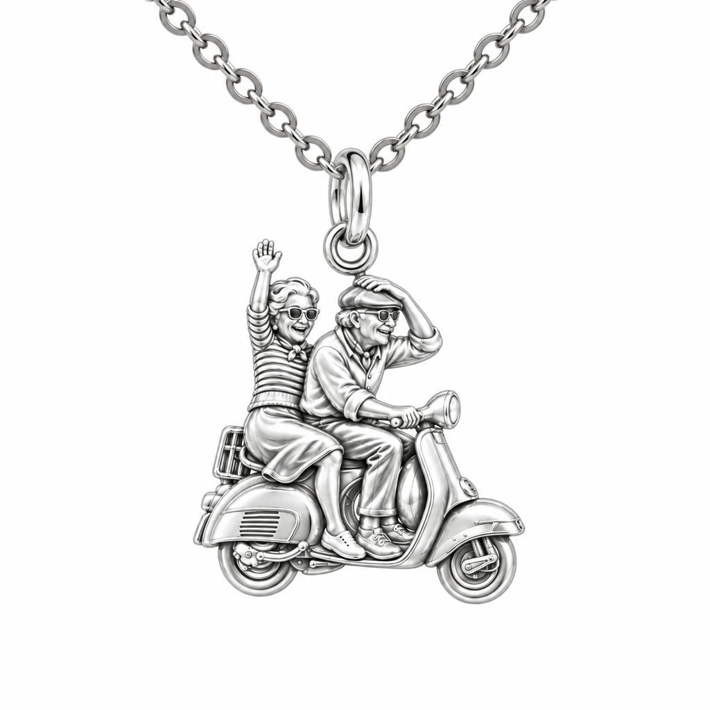 Forever Young Scooter Couple Charm Necklace Set – silver, front view