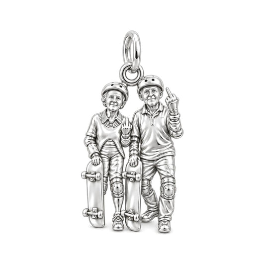 Forever Young Skaters Charm Bracelet – Personalized Couple Gift – silver charm, front view