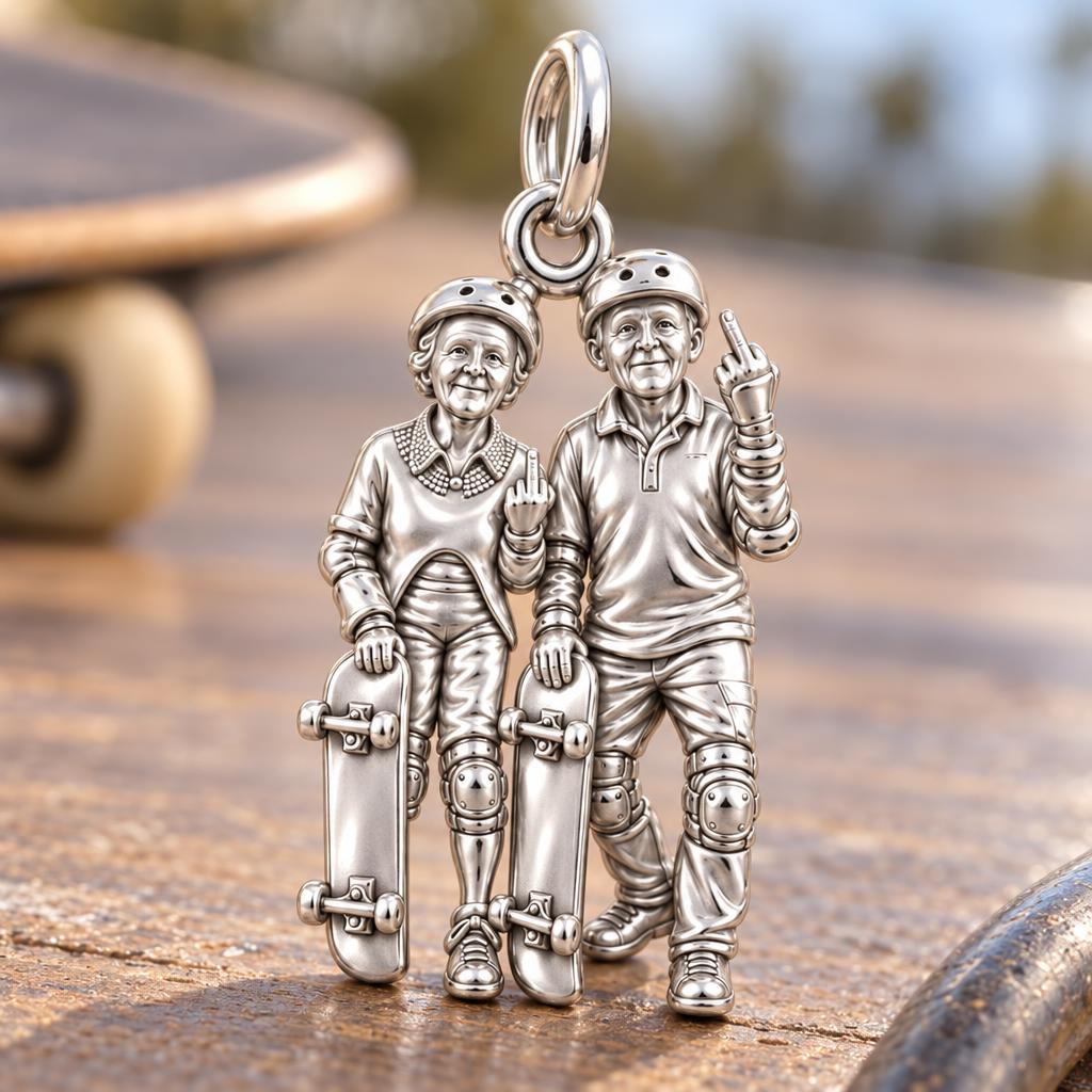 Forever Young Skaters Charm Bracelet – Personalized Couple Gift – macro detail of the charm