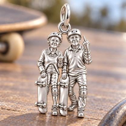 Forever Young Skaters Charm Bracelet – Personalized Couple Gift – macro detail of the charm