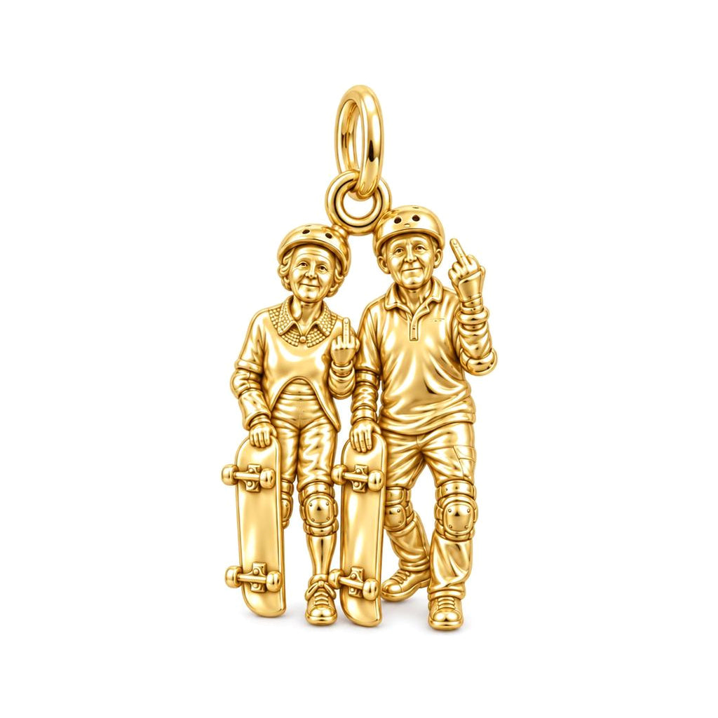 Forever Young Skaters Charm Bracelet – Personalized Couple Gift – 18K gold charm, front view