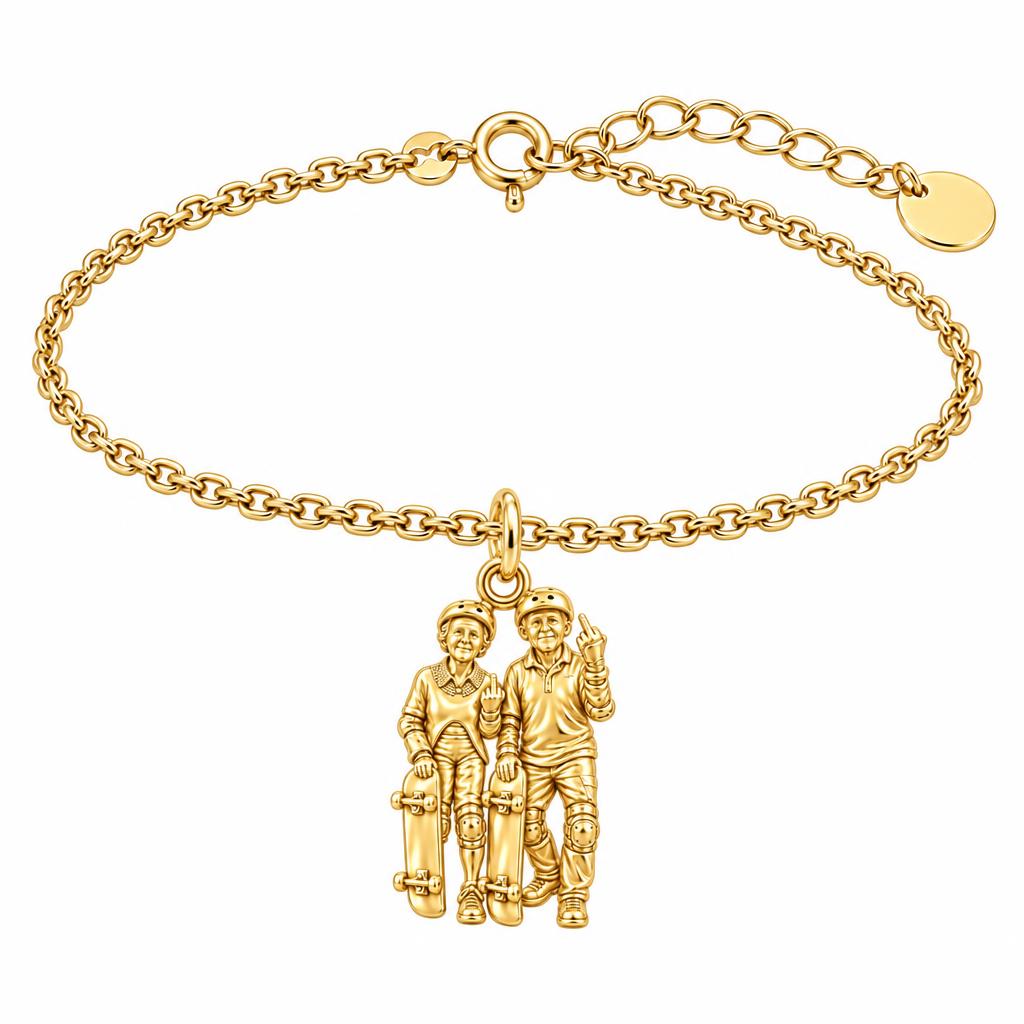 Forever Young Skaters Charm Bracelet Set – 18K gold, front view