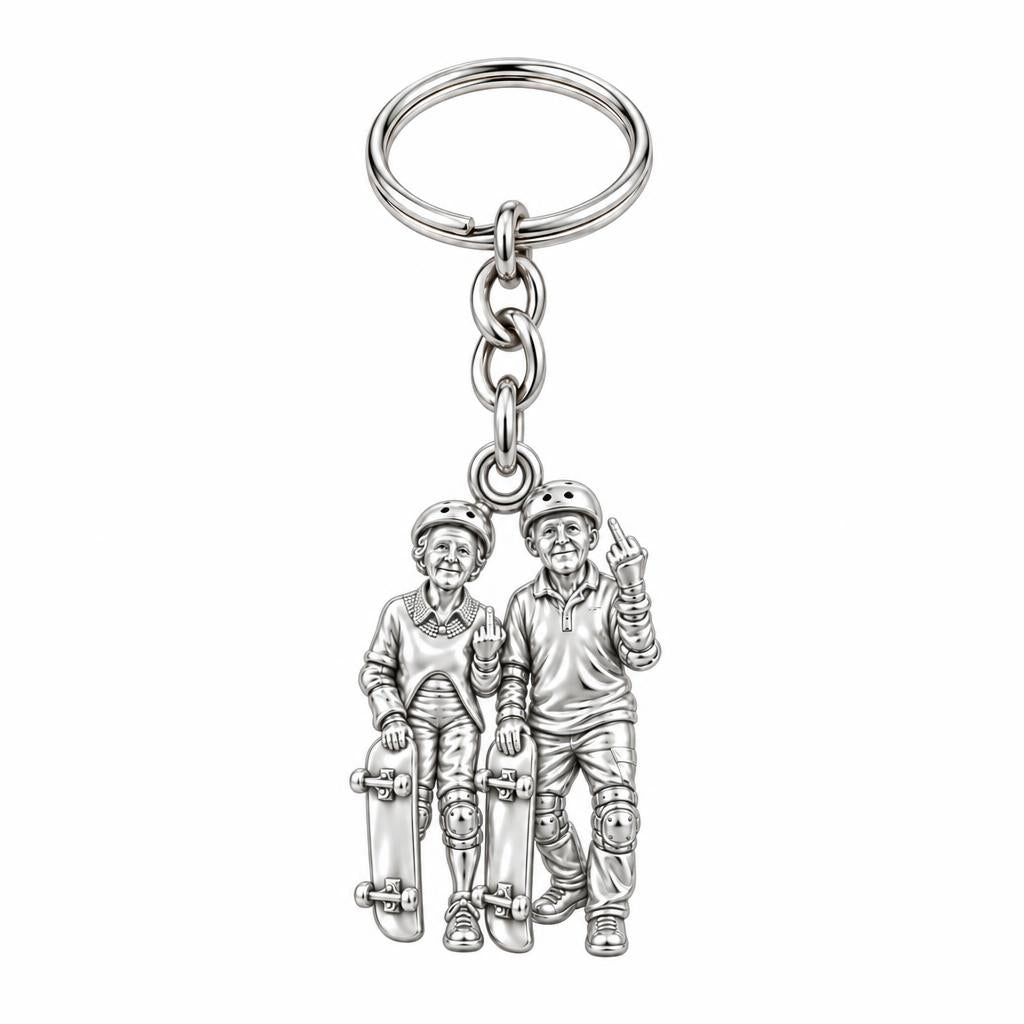 Forever Young Skaters Charm Keychain – silver, front view