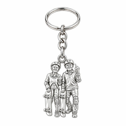 Forever Young Skaters Charm Keychain – silver, front view
