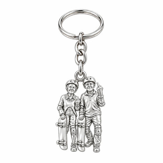 Forever Young Skaters Charm Keychain – silver, front view