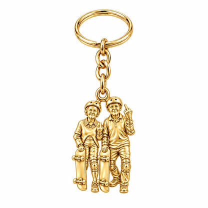 Forever Young Skaters Charm Keychain – 18K gold, front view