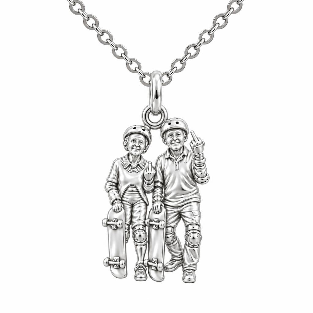 Forever Young Skaters Charm Necklace Set – silver, front view