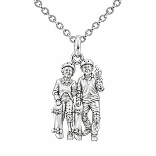 Forever Young Skaters Charm Necklace Set – silver, front view