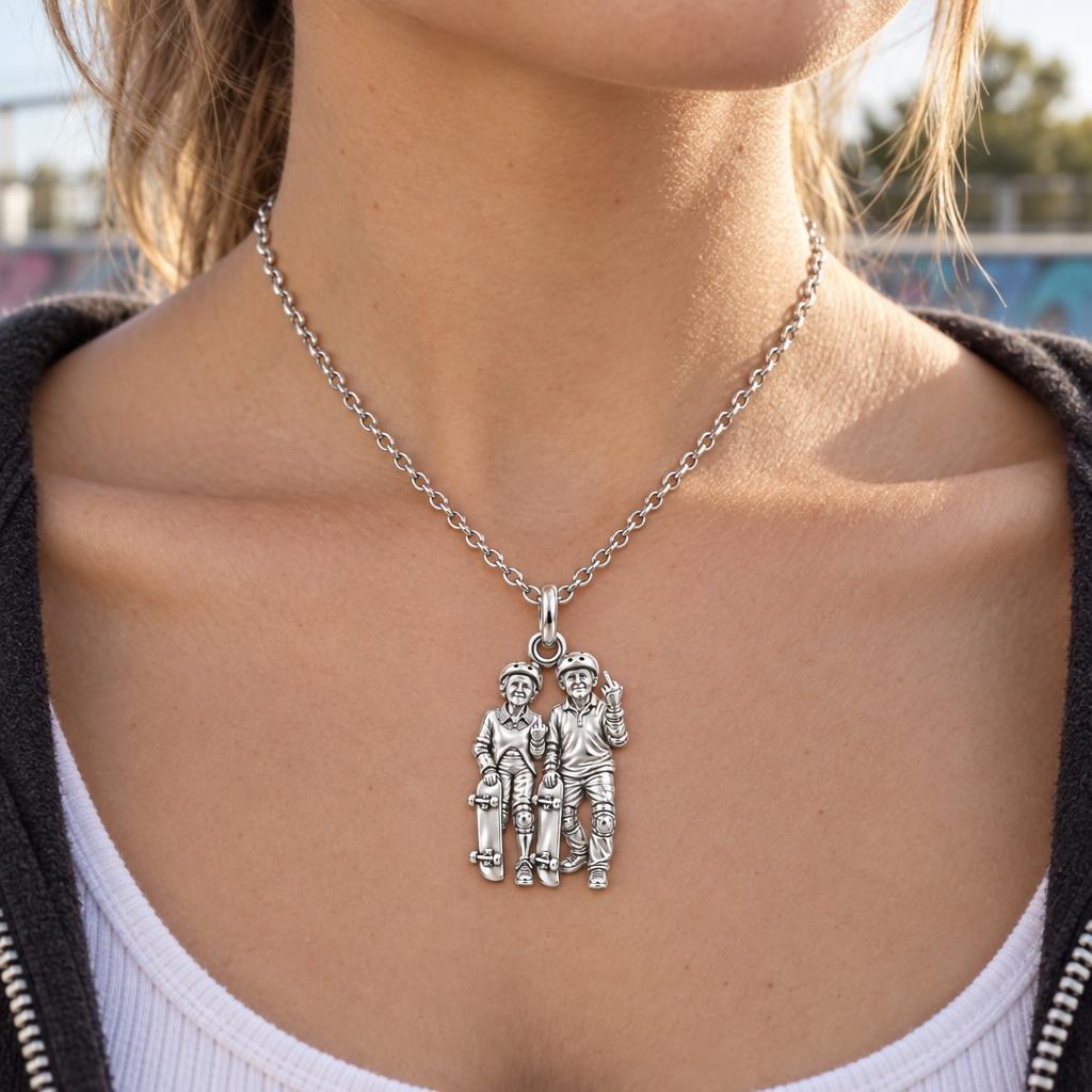 Forever Young Skaters Charm Necklace Set – worn / in use