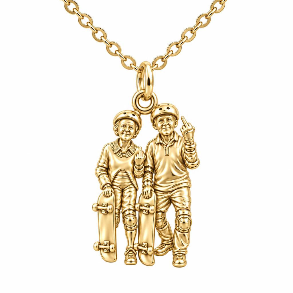 Forever Young Skaters Charm Necklace Set – 18K gold, front view