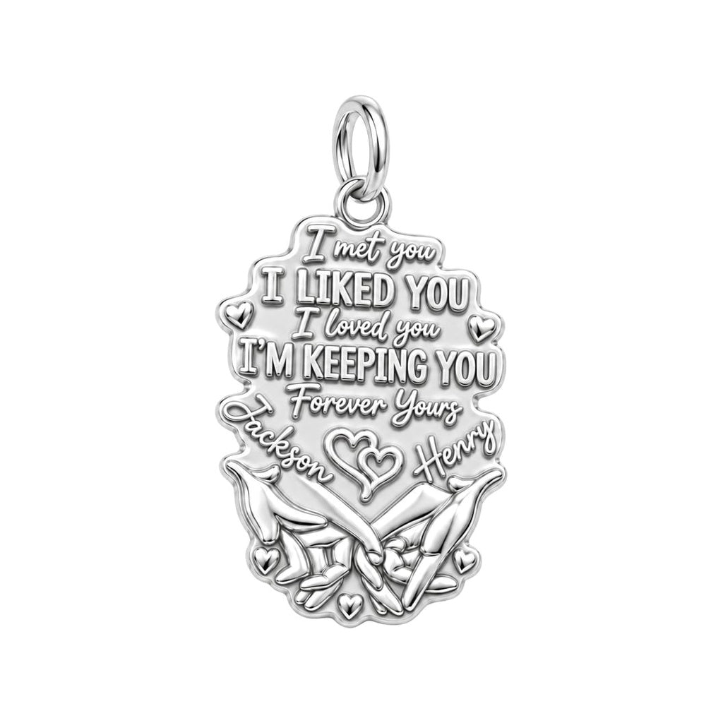 Forever Yours Pinky Swear Charm Bracelet – Personalized Couple Gift – silver plated 2 cm charm, front view