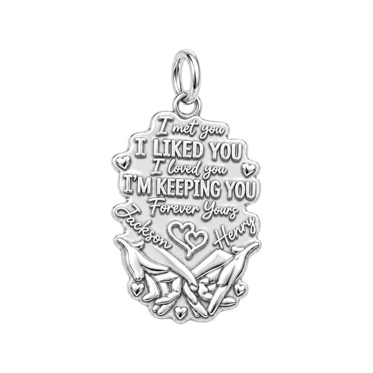 Forever Yours Pinky Swear Charm Bracelet – Personalized Couple Gift – silver plated 2 cm charm, front view