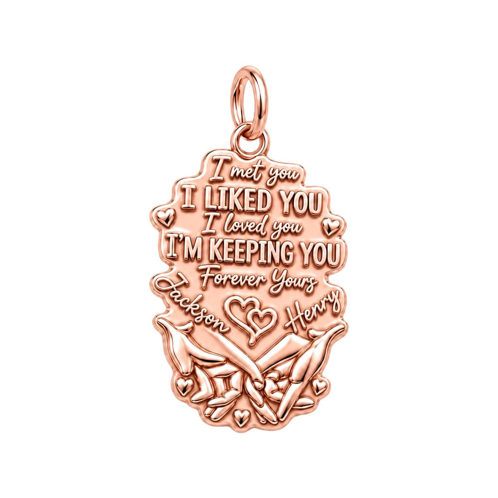Forever Yours Pinky Swear Charm Bracelet – Personalized Couple Gift – rose gold 2 cm charm, front view