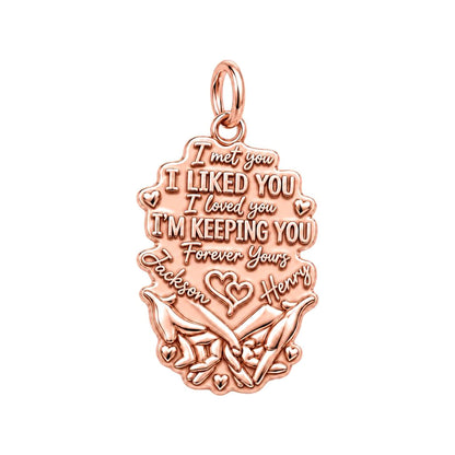 Forever Yours Pinky Swear Charm Bracelet – Personalized Couple Gift – rose gold 2 cm charm, front view