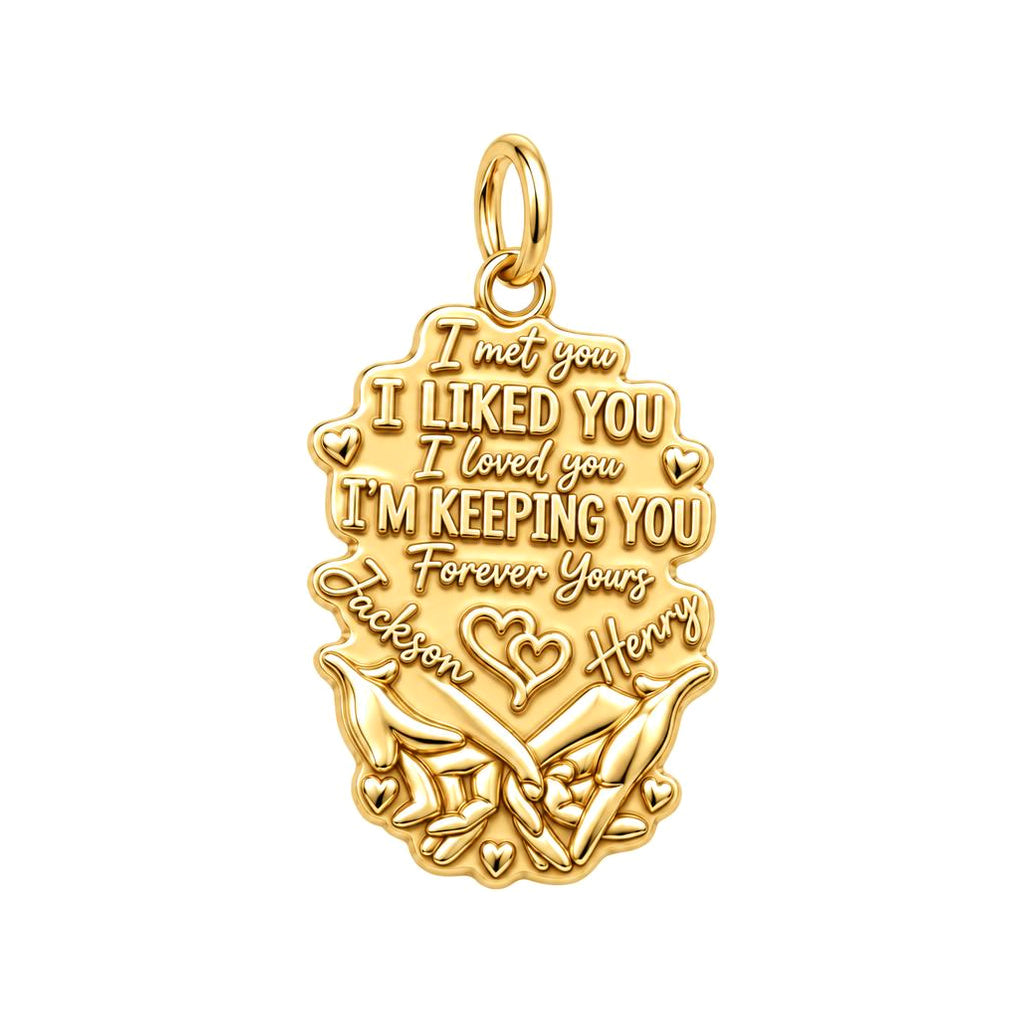 Forever Yours Pinky Swear Charm Bracelet – Personalized Couple Gift – 18K gold plated 2 cm charm, front view