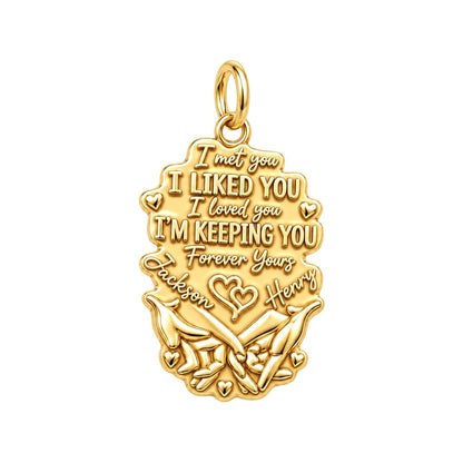 Forever Yours Pinky Swear Charm Bracelet – Personalized Couple Gift – 18K gold plated 2 cm charm, front view