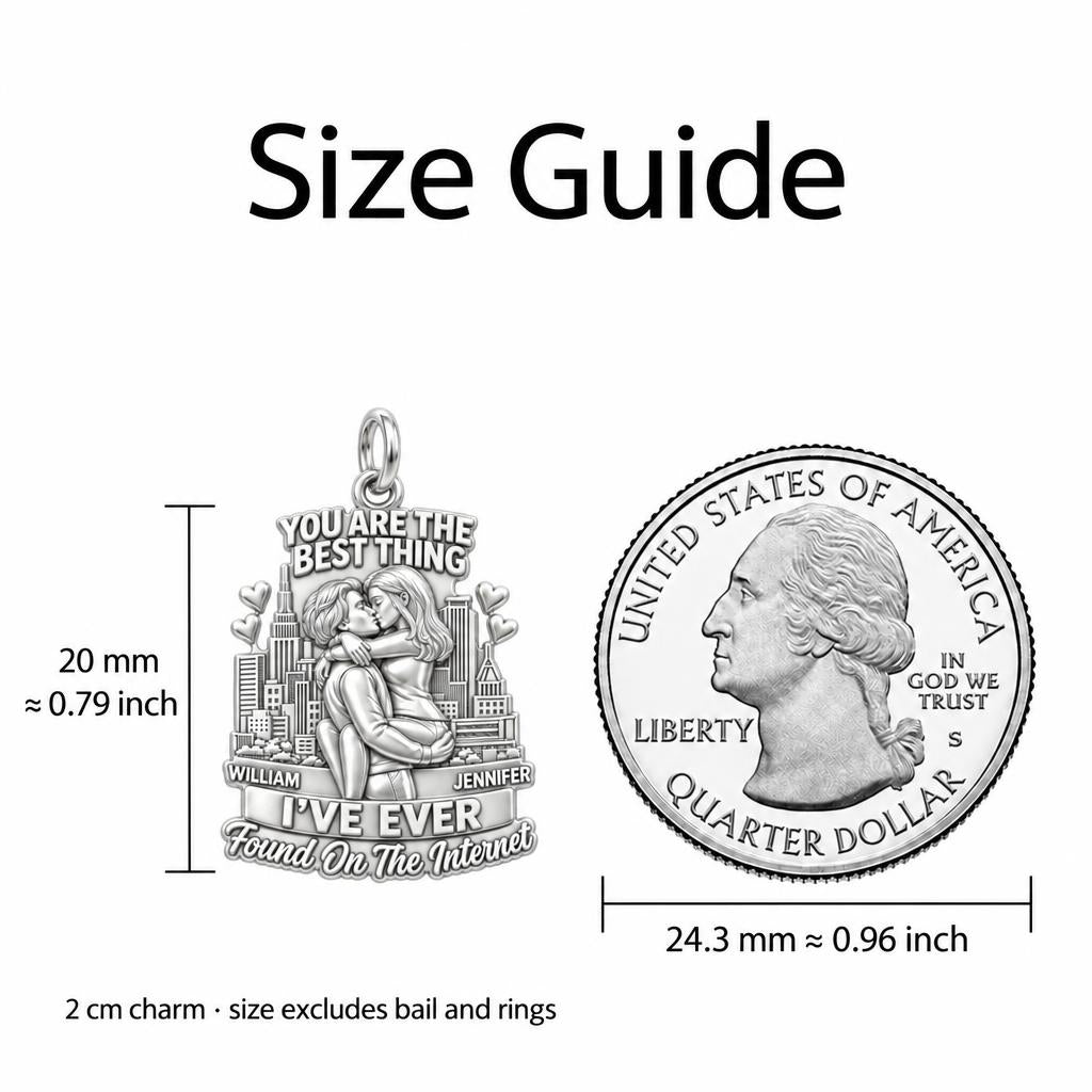 Found On The Internet Charm Bracelet – Personalized Couple Gift – size guide, 2 cm charm next to a quarter