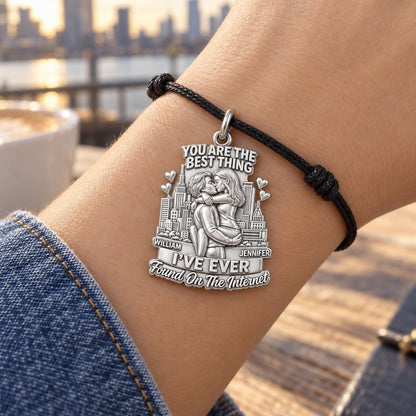 Found On The Internet Charm Bracelet – Personalized Couple Gift – worn on the wrist on a black cord bracelet
