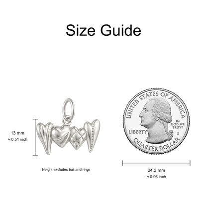 Four Fashion Hearts Charm — Size Guide — 13 mm body excluding bail and rings — 50-works-silver-20260916-13