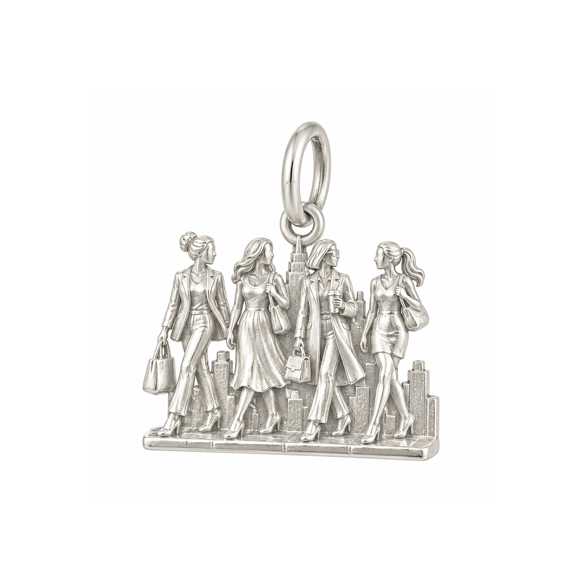 Four Women Walking Through the City Charm — Silver — 50-works-silver-20260916-14