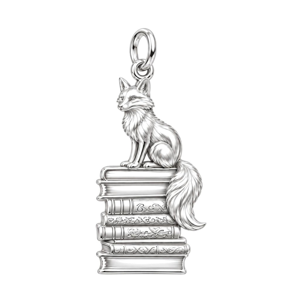 Fox on Antique Books Charm Bracelet – Personalized Reader Gift – silver charm, front view