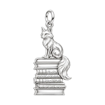Fox on Antique Books Charm Bracelet – Personalized Reader Gift – silver charm, front view