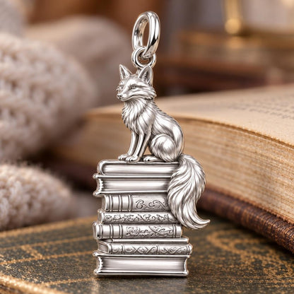 Fox on Antique Books Charm Bracelet – Personalized Reader Gift – macro detail of the charm