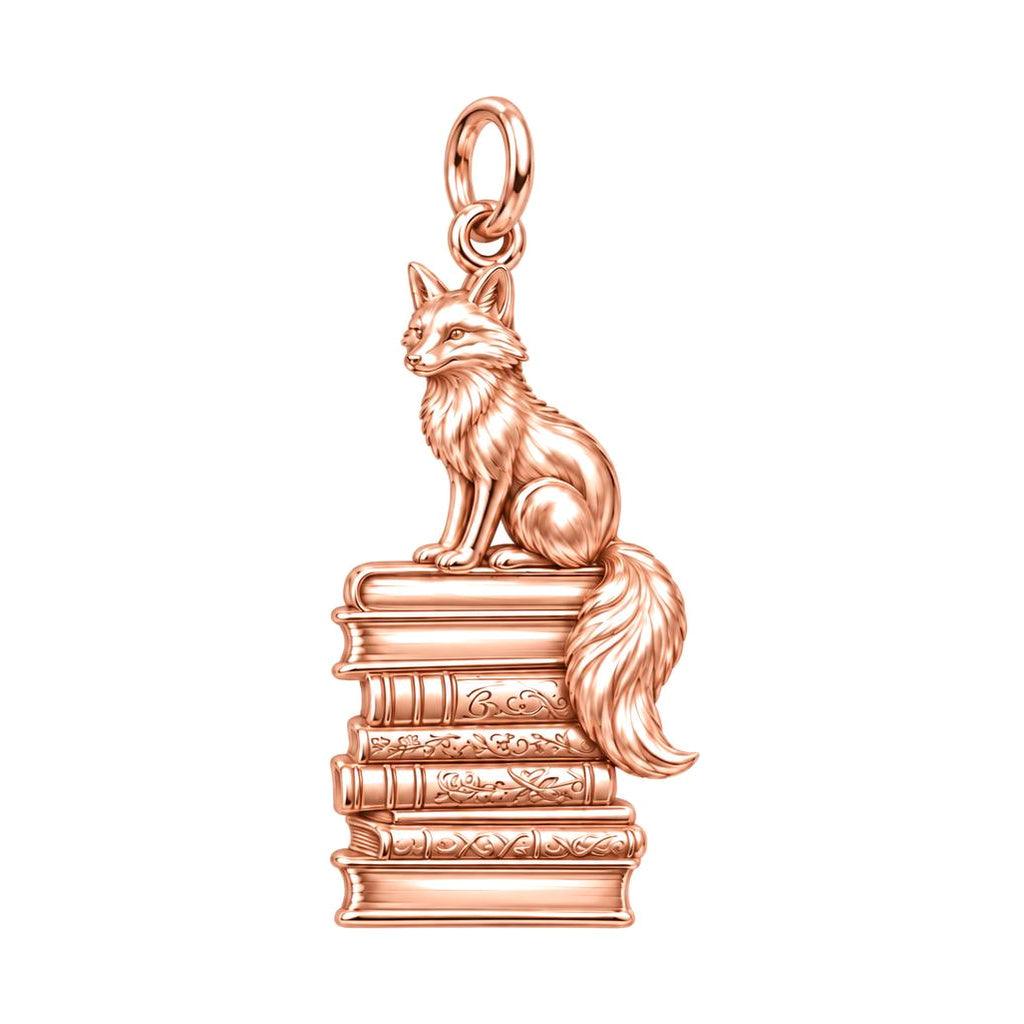 Fox on Antique Books Charm Bracelet – Personalized Reader Gift – rose gold charm, front view