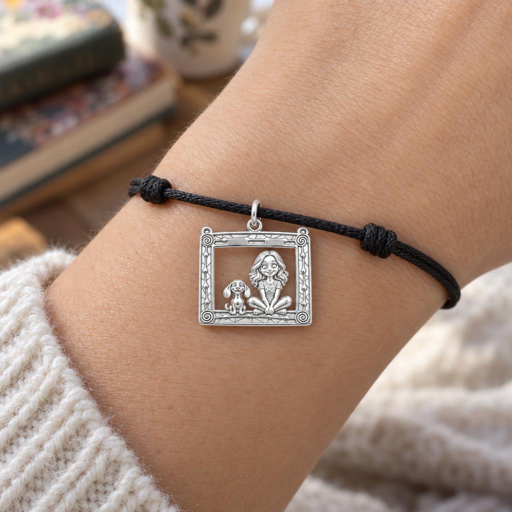 Framed Best Friends Charm and Polyester Cord Bracelet Set