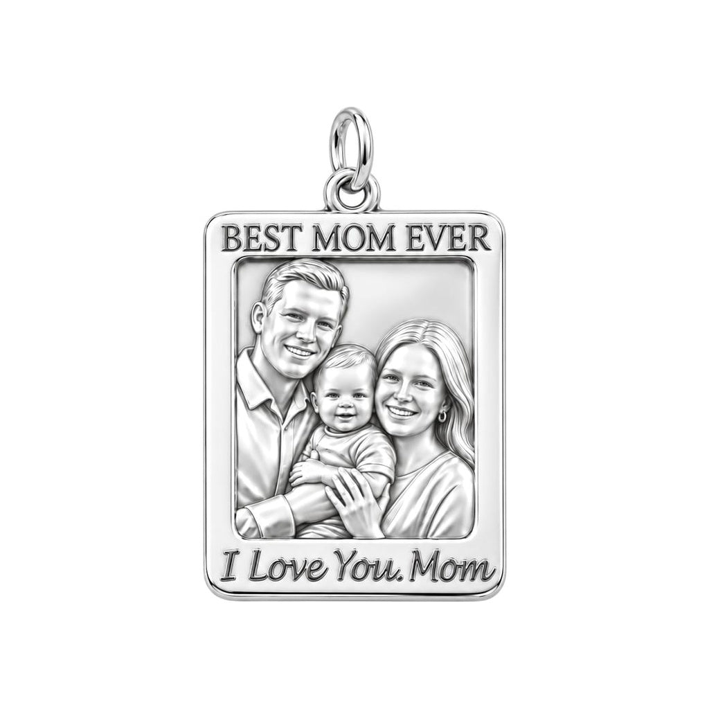 Framed Family Portrait Charm Bracelet – Personalized Mom Gift – silver plated 2 cm charm, front view