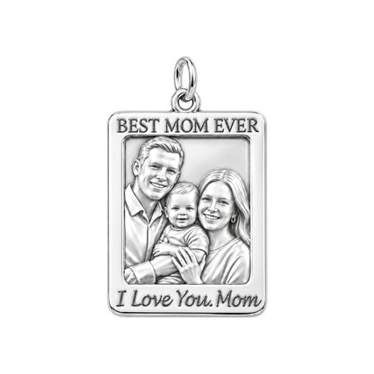 Framed Family Portrait Charm Bracelet – Personalized Mom Gift – silver plated 2 cm charm, front view