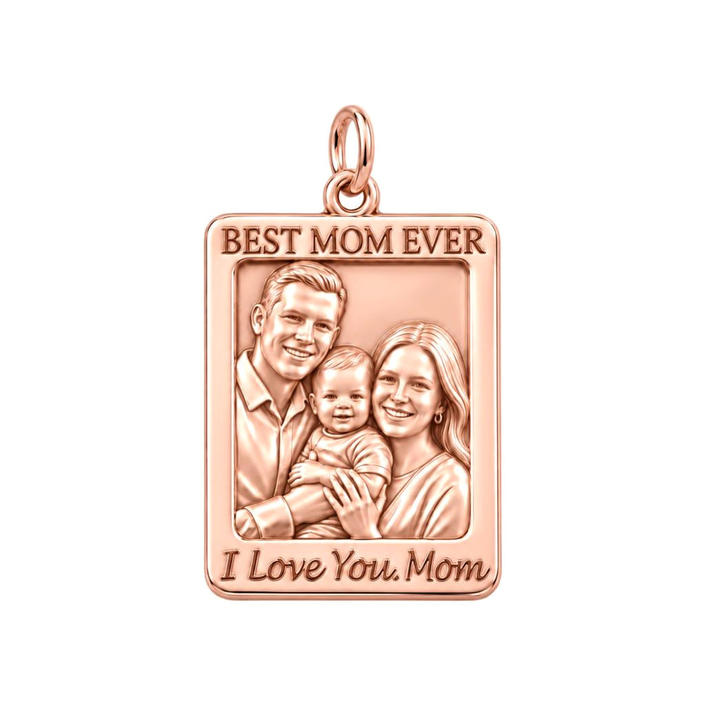 Framed Family Portrait Charm Bracelet – Personalized Mom Gift – rose gold 2 cm charm, front view