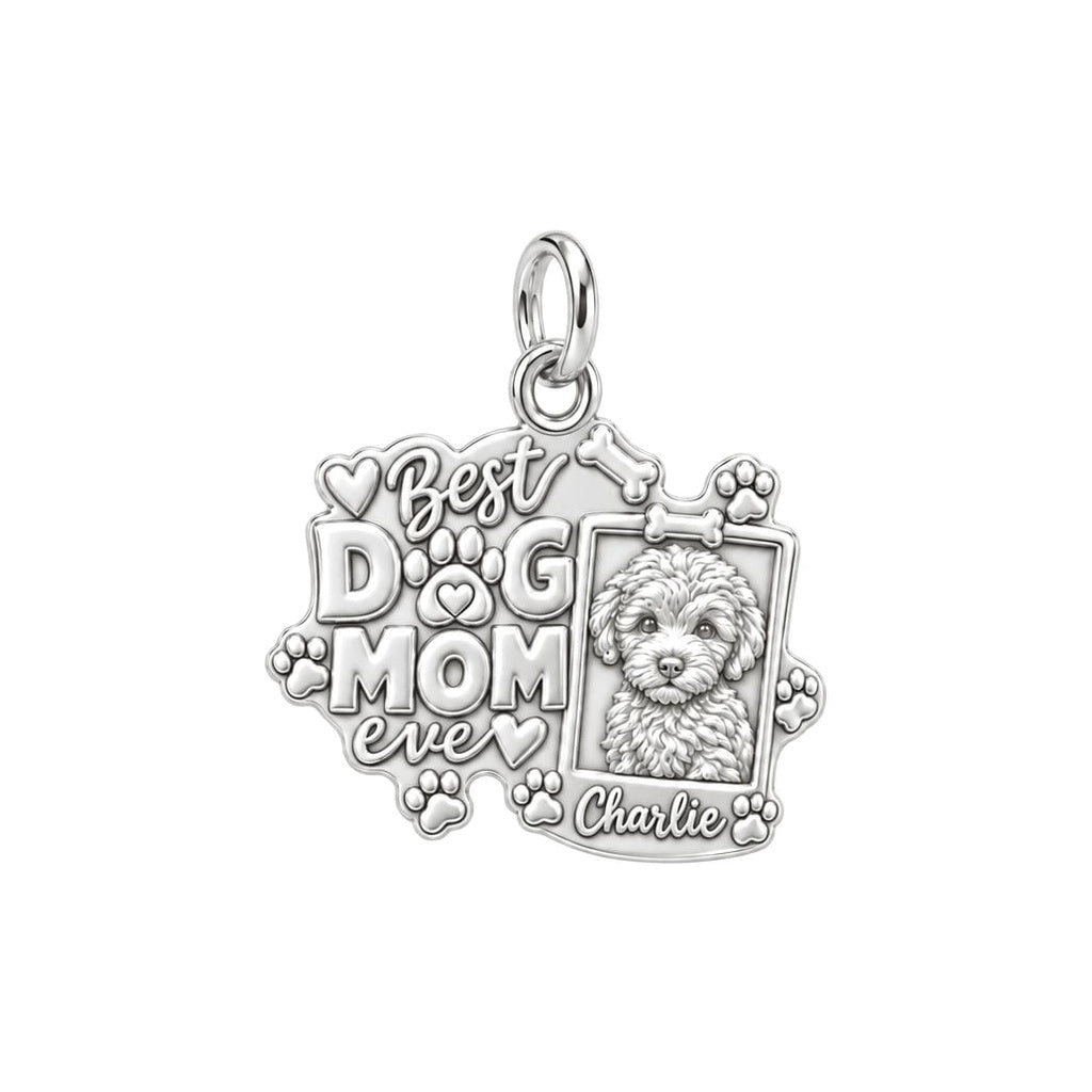 Framed Pet Portrait Charm Bracelet – Personalized Dog Mom Gift – silver plated 2 cm charm, front view