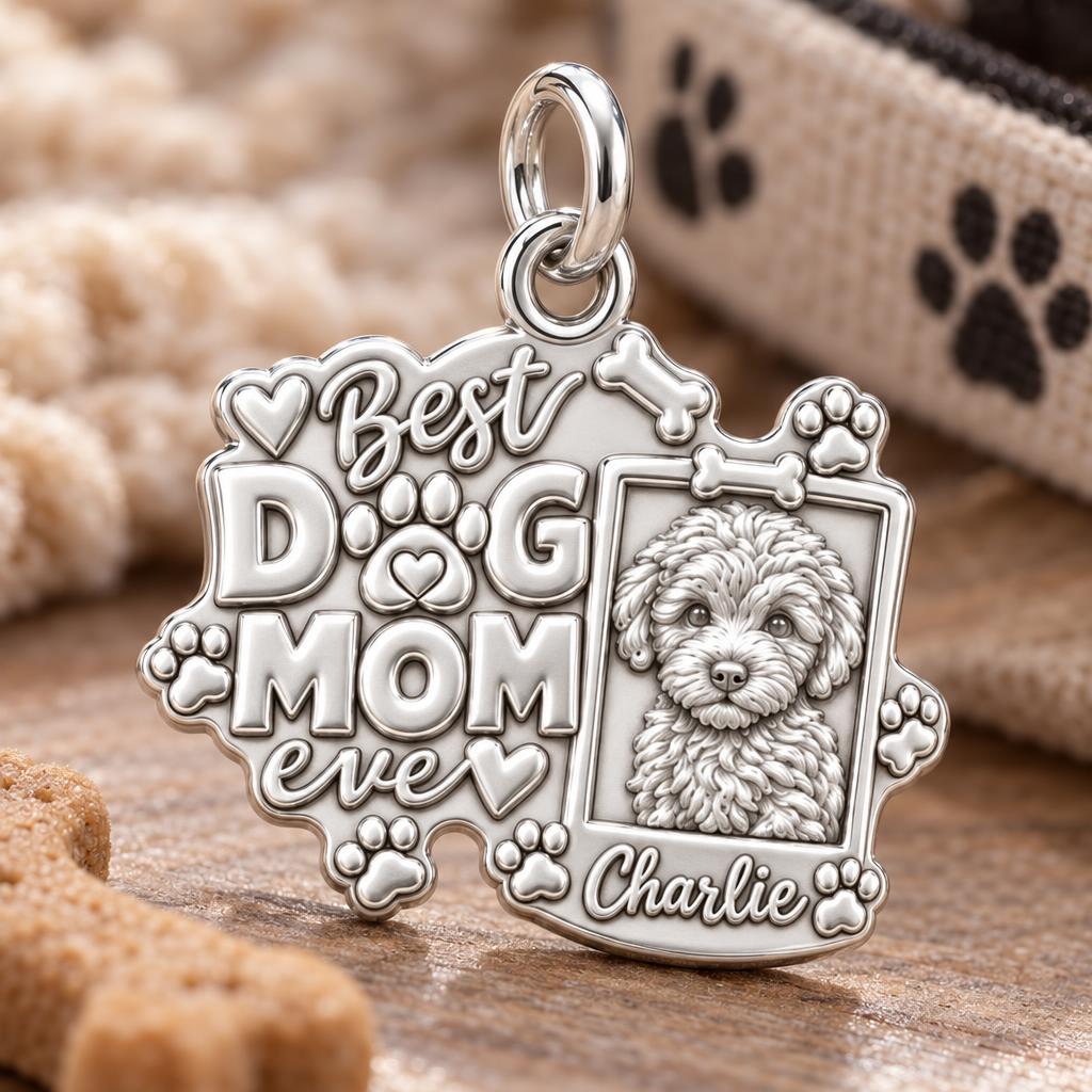 Framed Pet Portrait Charm Bracelet – Personalized Dog Mom Gift – macro detail of the charm