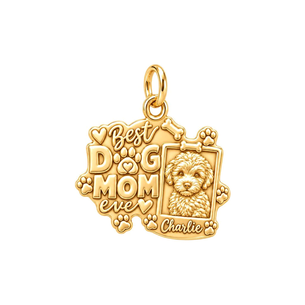 Framed Pet Portrait Charm Bracelet – Personalized Dog Mom Gift – 18K gold plated 2 cm charm, front view
