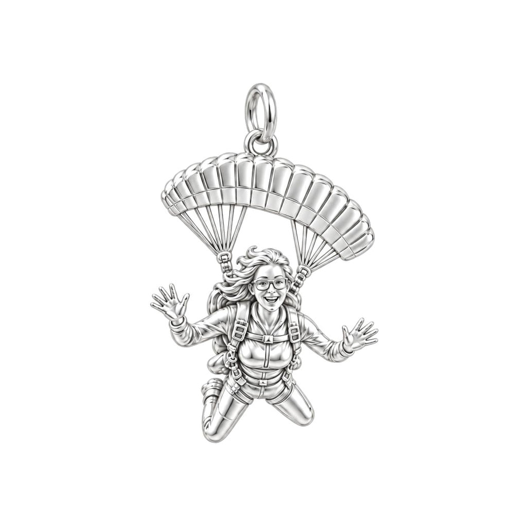 Free Falling Skydiver Charm Bracelet – Personalized Adventurer Gift – silver charm, front view