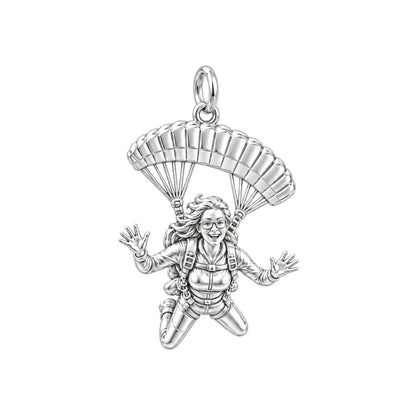 Free Falling Skydiver Charm Bracelet – Personalized Adventurer Gift – silver charm, front view
