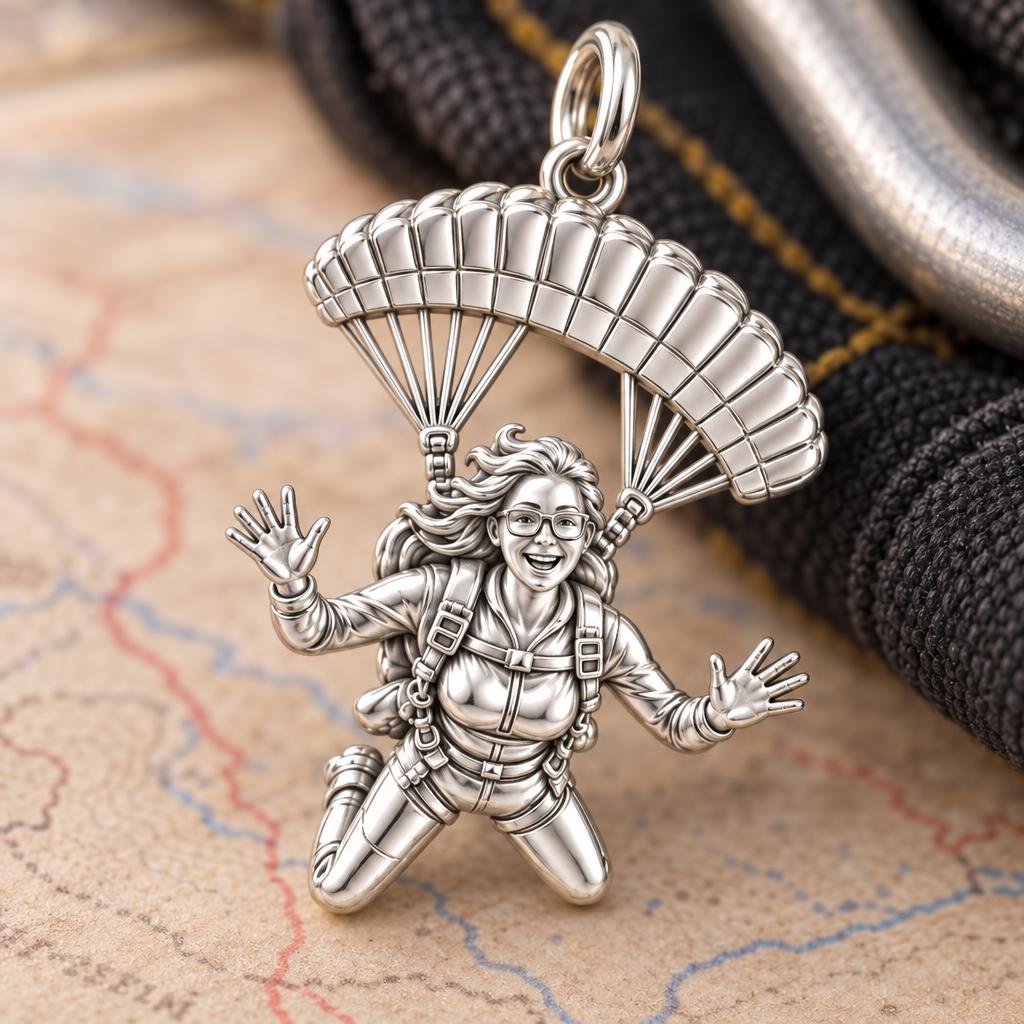 Free Falling Skydiver Charm Bracelet – Personalized Adventurer Gift – macro detail of the charm
