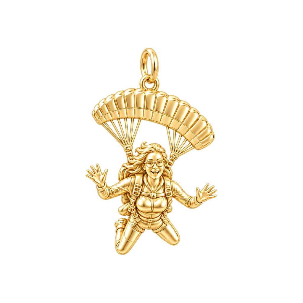 Free Falling Skydiver Charm Bracelet – Personalized Adventurer Gift – 18K gold charm, front view
