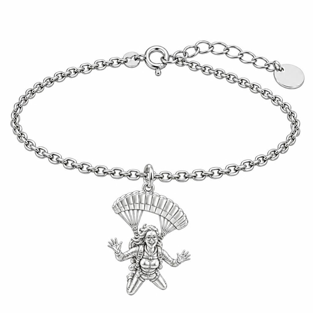 Free Falling Skydiver Charm Bracelet Set – silver, front view